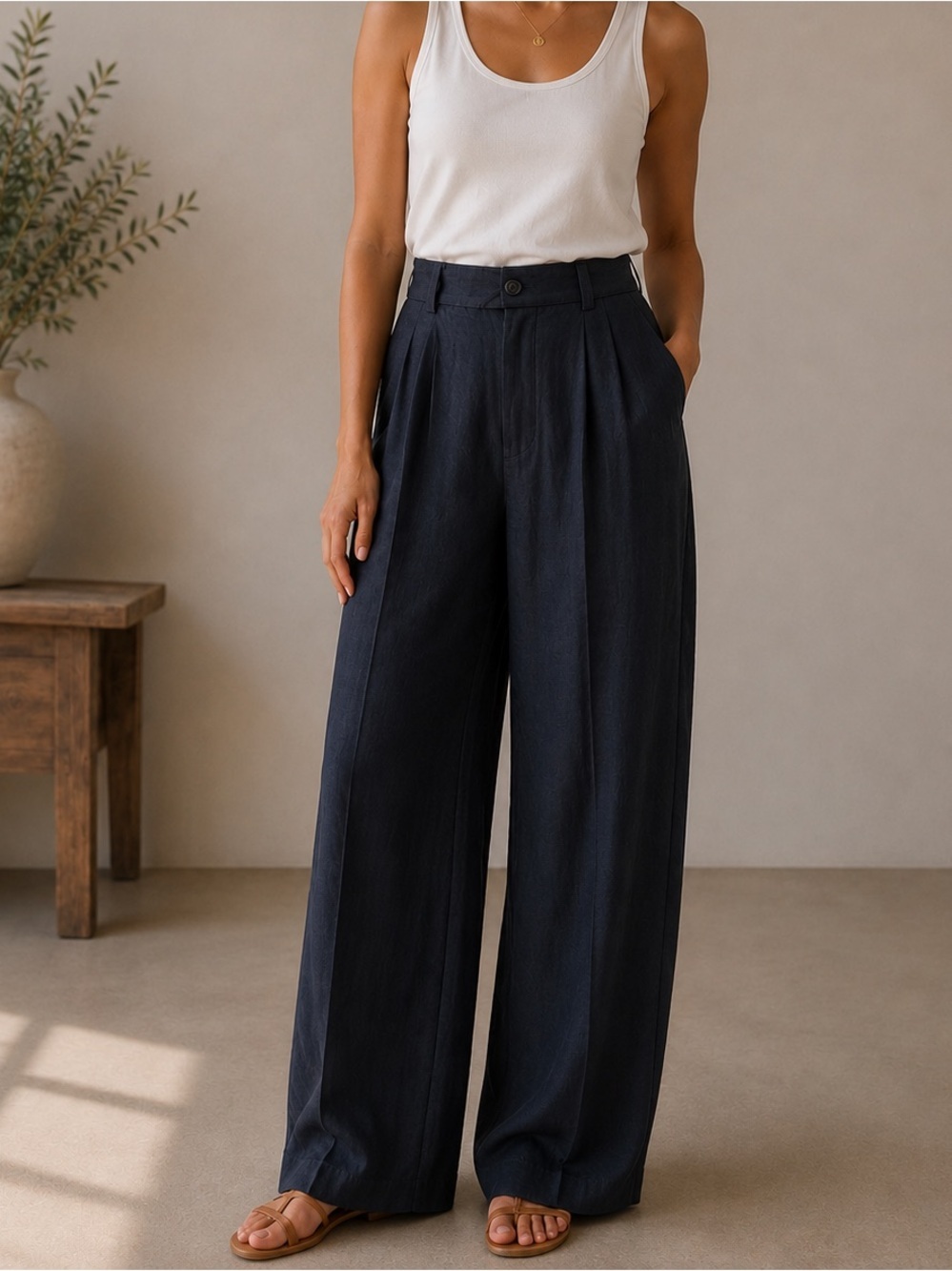 GAP 100% Linen Navy Wide Leg Trousers Pants Size 10